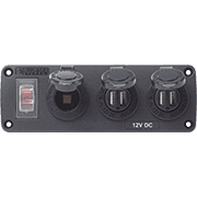 Water-Resistant Accessory Panel - 15A Circuit Breaker, 12V Socket, 2x 2.1A Dual USB Chargers - Image 1